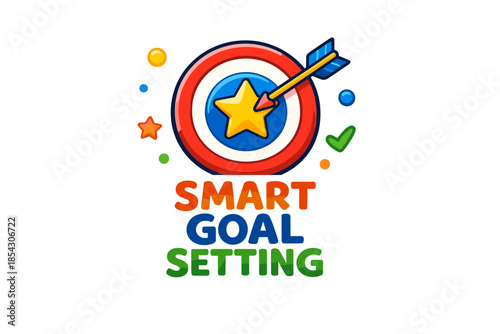 Smart goal setting cartoon graphic with target and arrow icon