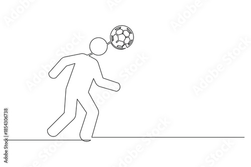 Minimalist one line sketch of a soccer player heading the ball with technique