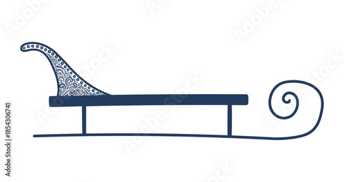 Sled, sledge, sleigh, with decorative pattern, isolated on transparent background. Hand drawn line drawing vector illustration. Seasonal design element, winter sports, recreation equipment clip art