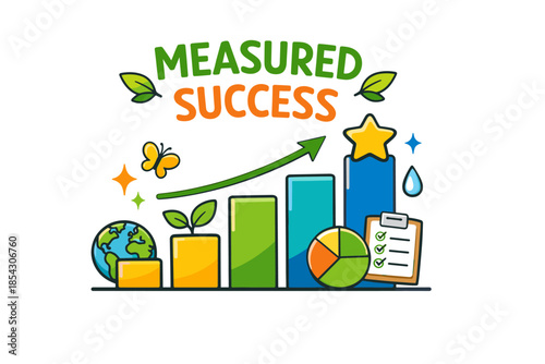Measured success: green and sustainable growth with charts and symbols