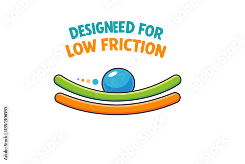 Low friction design logo with blue sphere and curved lines