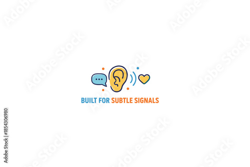 Subtle signals communication: ear, speech bubble, and heart icons