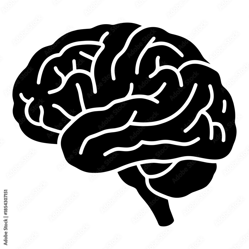 Obraz premium Simple black and white silhouette icon representing the human brain symbolizing thought and intelligence