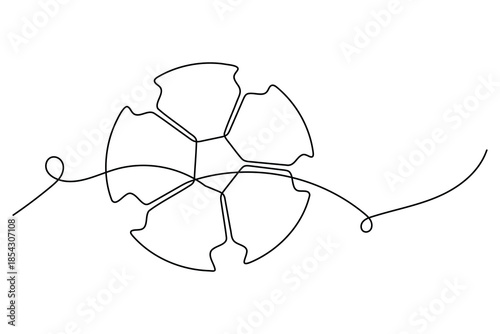 Continuous line art of a soccer ball with a wavy motion trail on a white background