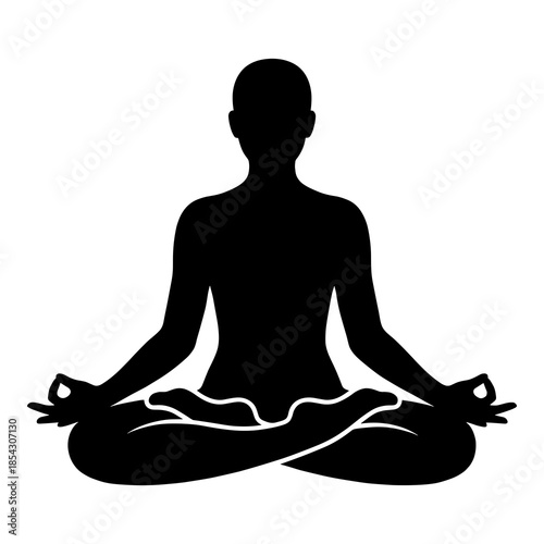 Black silhouette icon representing a person practicing meditation and yoga in the lotus position