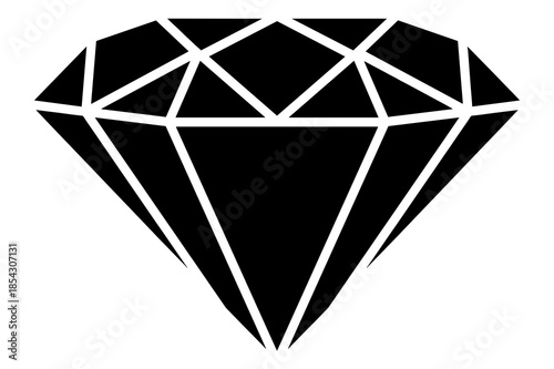 Simple black silhouette icon representing a sparkling brilliant cut diamond gemstone shape