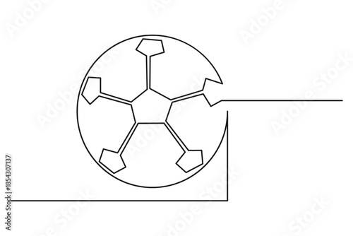 Abstract one line drawing of a football showing geometric pentagon patterns