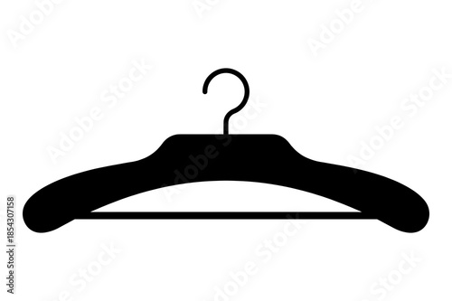 Simple black silhouette icon representing a clothing hanger for garment storage and display needs