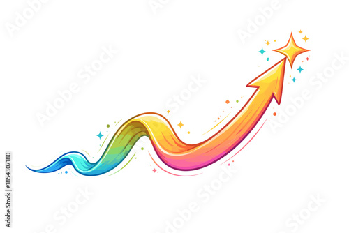 Colorful arrow ascending towards a star with sparkling accents