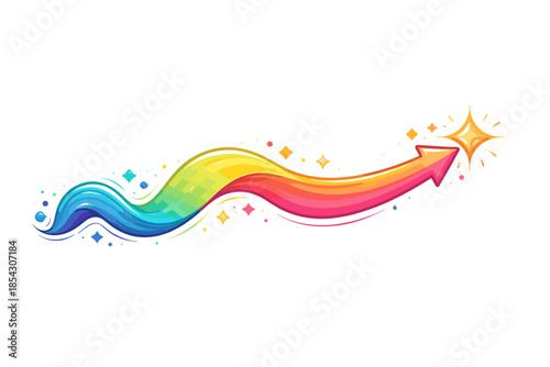 Colorful wave arrow with sparkles symbolizing growth and success