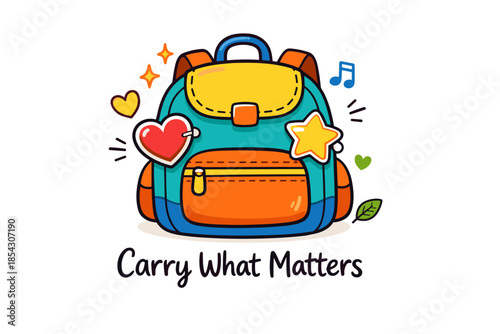 Colorful backpack with heart and star patches - vibrant fun back to school accessory