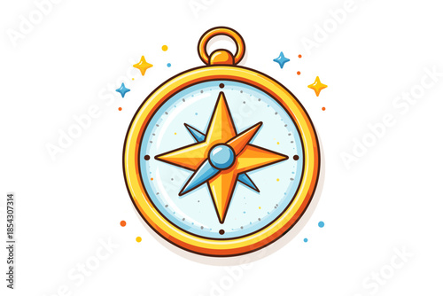 Colorful cartoon compass with star design and decorative elements