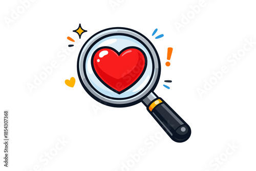 Magnifying glass with heart icon - love exploration concept