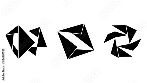 Geometric Abstract Shapes Composed of Black Triangles on White Background