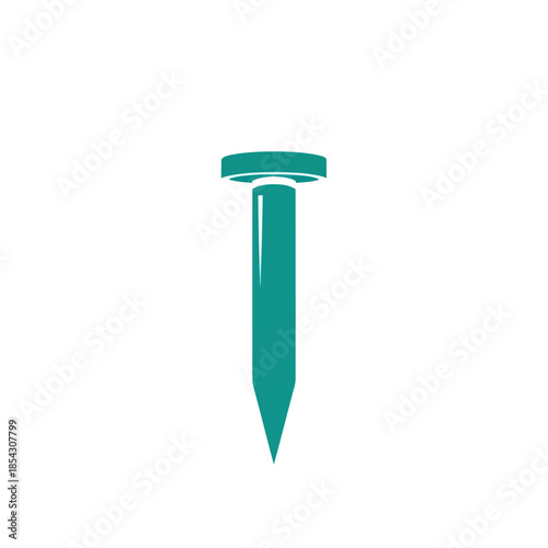 Close up of a teal nail isolated on a white background.