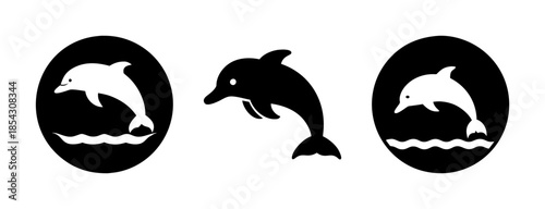 Dolphin silhouette vector art featuring jumping dolphins ocean life marine animal illustration design icon set
