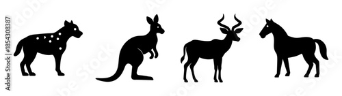 Silhouette animals vector art featuring kangaroo gazelle deer and horse illustration graphic design