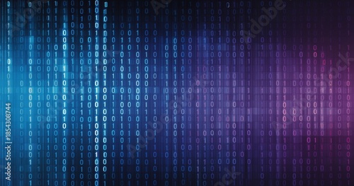 a binary code background with a blue and purple gradient, a tech banner vector illustration, and a computer data concept Generative AI