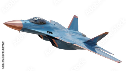 Obraz na płótnie Blue futuristic fighter jet isolated PNG on transparent background, advanced mil