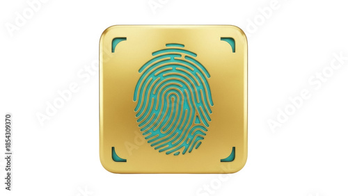 Golden fingerprint icon isolated PNG on transparent background, biometric identification and security concept for digital access control