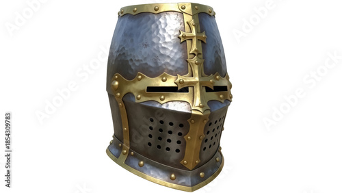 Photos Medieval great helm isolated PNG, crusader helmet with cross for historical reen