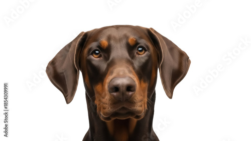 Cuadro en lienzo Elegant brown Doberman Pinscher head isolated PNG, purebred dog portrait on tran