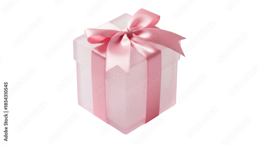 Obraz premium Elegant light pink gift box with satin ribbon bow isolated PNG, present for birthday or special occasion on transparent background