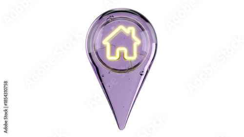 Free Download Glowing house icon in a glass pin PNG isolated on transparent background, home location symbol for maps and real estate - GFXLoad