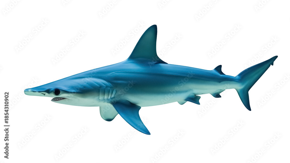 Obraz premium Blue shark PNG isolated on transparent background, marine predator with streamlined body and sharp teeth for wildlife and ocean themes