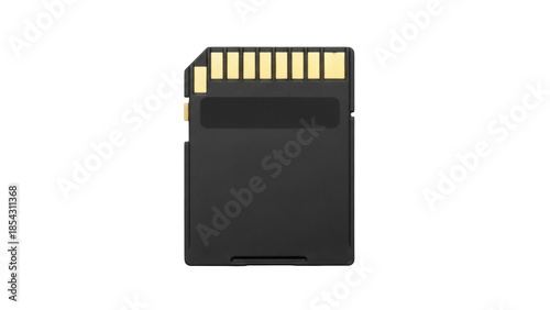 Foto Black SD memory card isolated PNG, secure digital storage device for cameras and