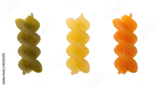 Photos Colorful fusilli pasta isolated PNG on transparent background, tricolor Italian
