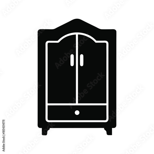 Closet wardrobe cabinet black silhouette home storage furniture on white background Vector illustration