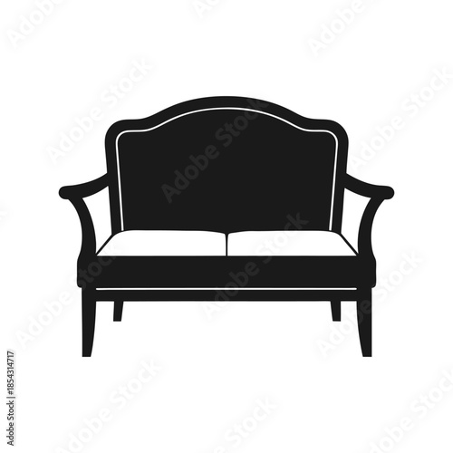 Elegant two seater sofa loveseat silhouette modern furniture on white background Vector illustration