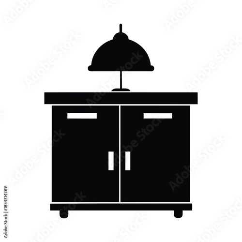 Kitchen storage cabinet with food dome silhouette on white background Vector illustration