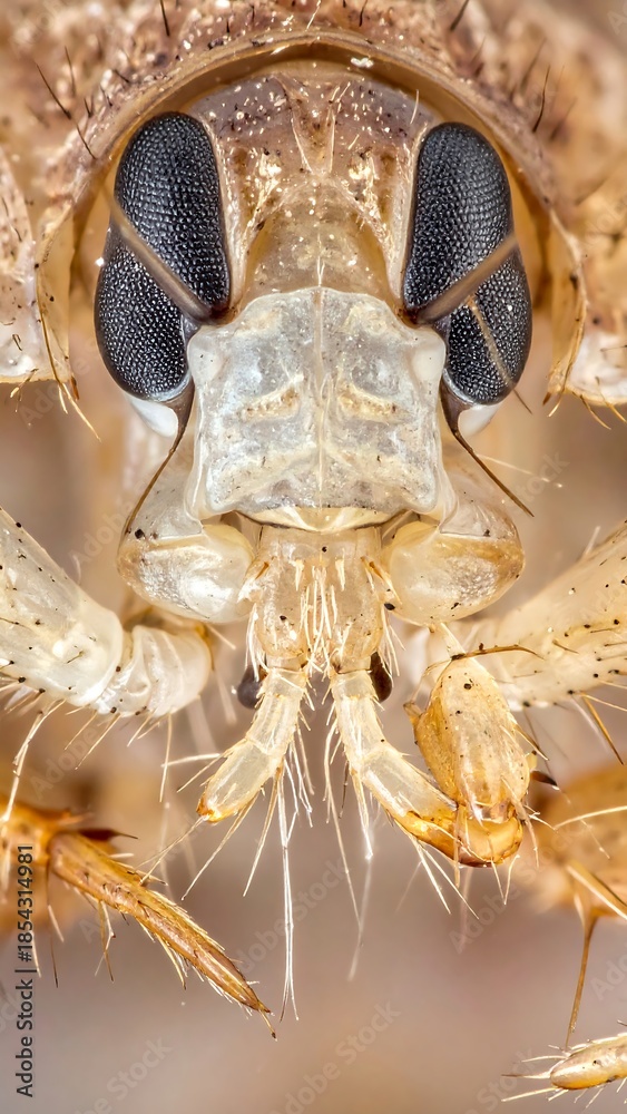 custom made wallpaper toronto digitalExtreme macro close-up of an insect's head, showcasing its intricate compound eyes and detailed mouthparts with fine bristles.