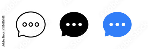 Speech bubble icons with three dots for communication interface design, Chat Message Icon Set, Discussion Symbol Graphic, Conversation UI Element, Ellipsis Silhouette Icons, Vector illustration.
