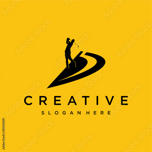 Dynamic Golf Player Silhouette Logo Concept, featuring a Golfer in Action integrated with a Stylized Letter D, perfect for Modern Sports Branding