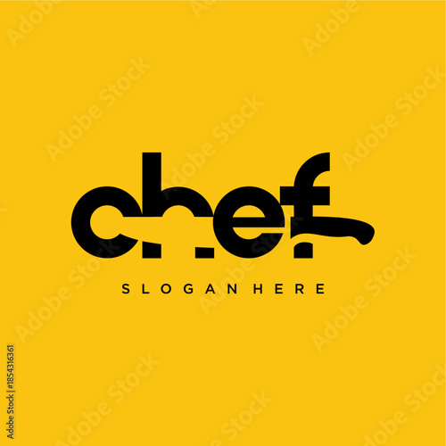 Modern minimalist black chef text logo featuring a stylized knife-shaped 'f' on a vibrant yellow background, ideal for culinary brands and restaurants