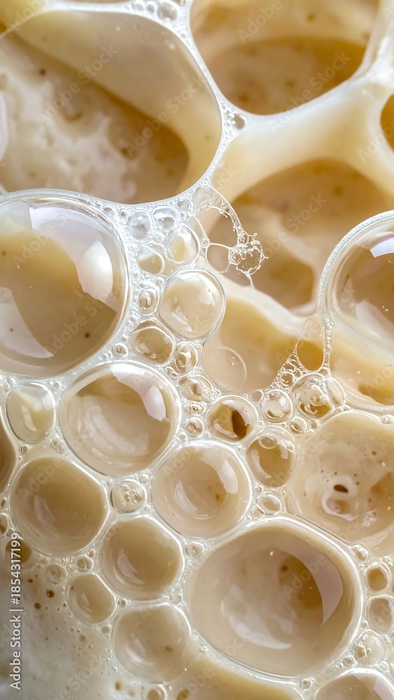 custom made wallpaper toronto digitalClose-up view of numerous light brown bubbles and foam, showcasing a frothy texture with varying sizes and reflections on the liquid surface.