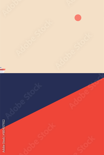 Minimalist ocean boat sunset wall art decor