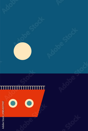 Minimalist ocean boat sunset wall art decor