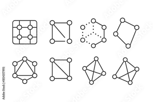 Abstract Line Patterns. Line style icons of designed absence networks: hollow grid, negative connection, dotted structure, missing