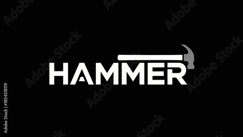 Bold typography creatively merges text with a hammer icon on a stark black background