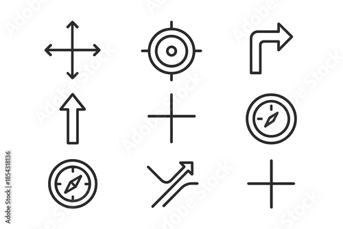 Orientation Node Icons. Line style icons of primary orientation nodes: directional grid point, focus hub ring, major turn icon,