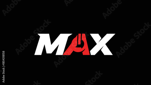 Bold white and red typography of the word MAX on a black background