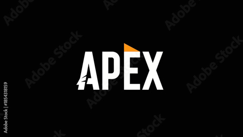 Bold white apex lettering with orange accent on black background