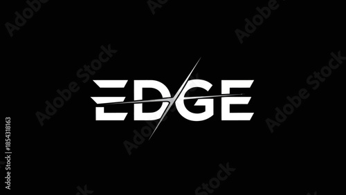 Bold White 'EDGE' Text with a Dynamic Silver Slash on Black Background