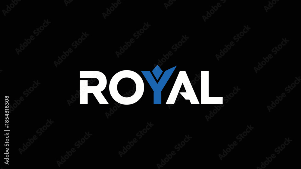 Fototapeta premium Clean and modern logo design featuring the word ROYAL with a stylized blue crown accent on black