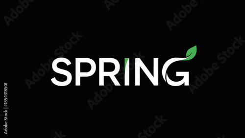 Elegant minimalist typography with the word spring and a fresh green leaf accent