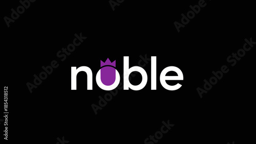 Elegant 'noble' wordmark with a regal purple crown accent on a black background